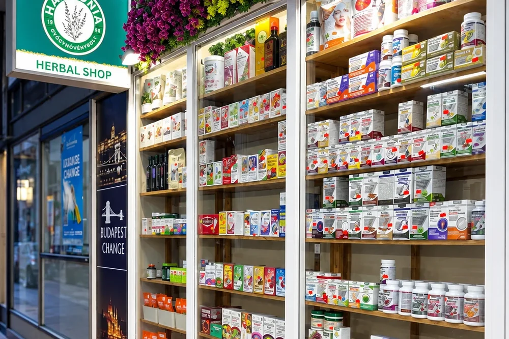 Vitaminok, teák és gyógynövények a belvárosi üzlet polcain